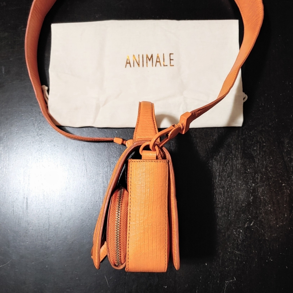 Animale Brazil Lizard Leather Mini Satchel Crossbody Shoulder Bag Bright Orange - Picture 8 of 16
